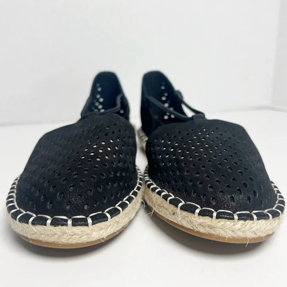 •EILEEN FISHER• Lee 2 Espadrille Sandal Black Perforated Nubuck Leather Size‎ 6
